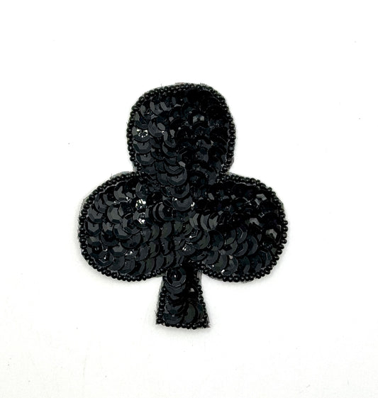 Club Symbol in Black Sequins with Silver or Black Beads 3" x 2.5"