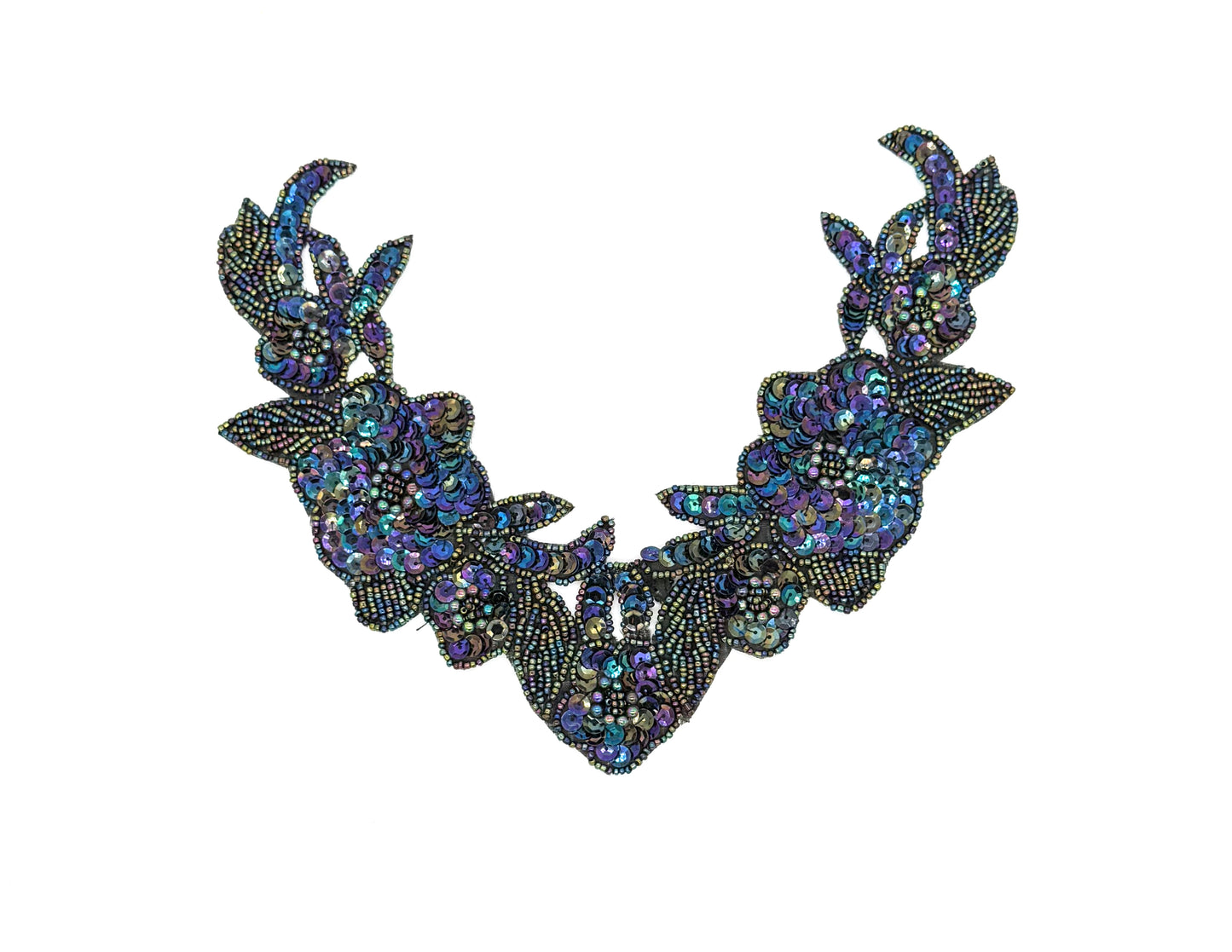Designer Motif Flower Neckpiece - Moonlight Sequins - Moonlight Beads 9.5”x 7.5”