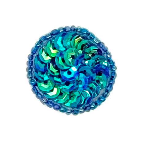 Dot Appliqué -  Iridescent Blue Sequins - Glass Beads 1"