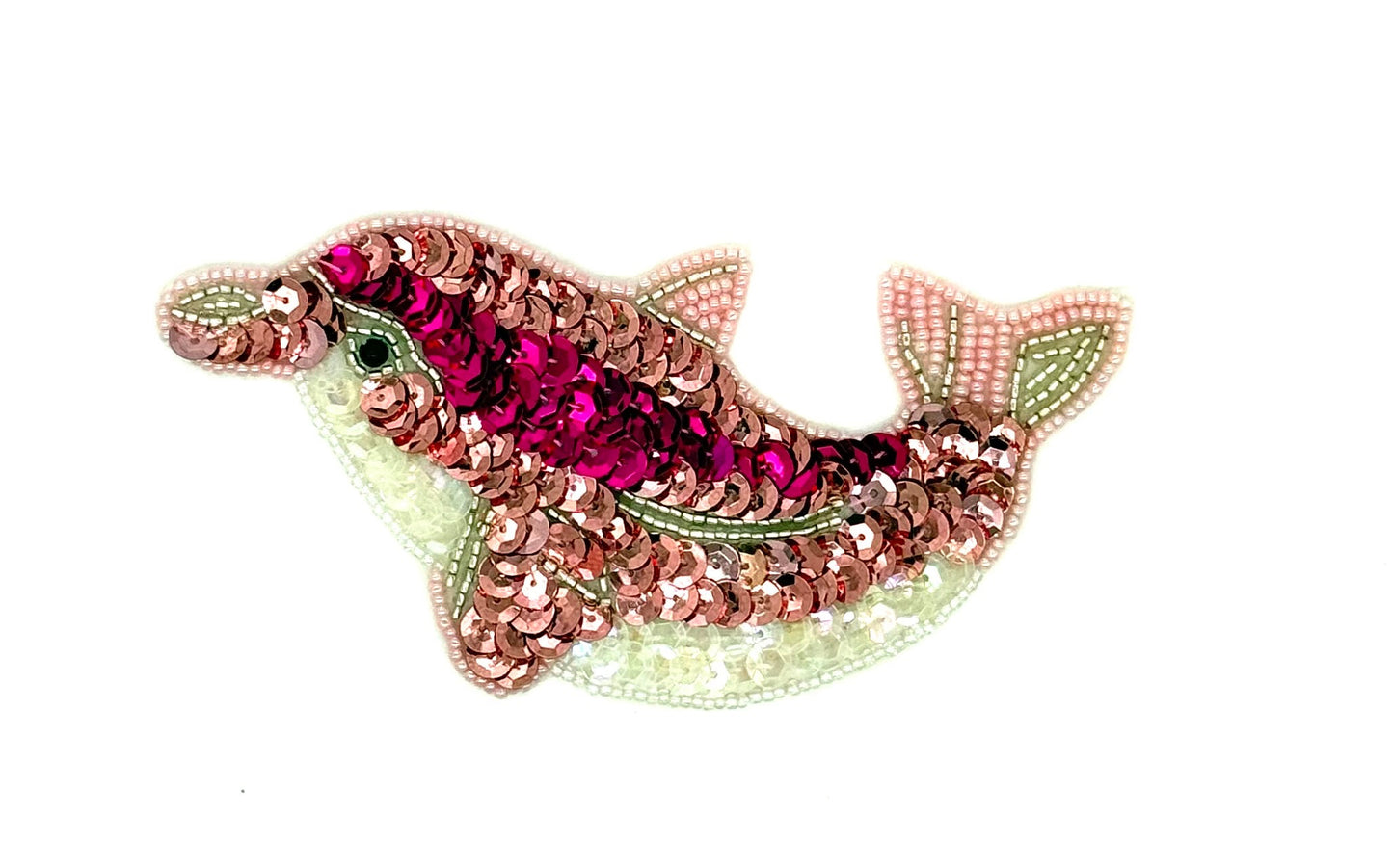 Aplicación de Delfín - Lentejuelas Rosa/Fucsia/Iridiscentes - Cuentas Rosa/Plata/Negro 3" x 5"