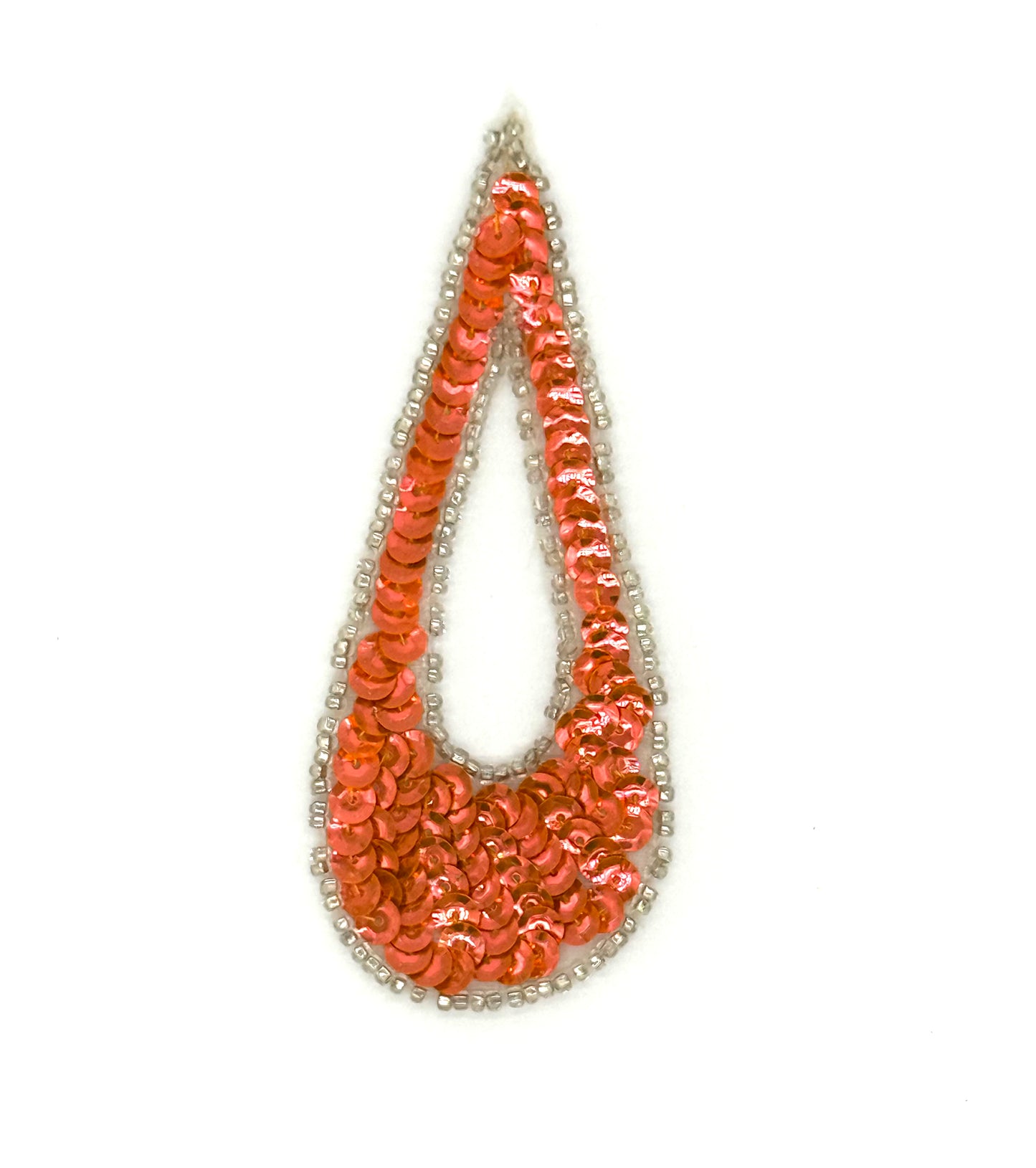 Diseño Motivo Gota Grande - Lentejuelas Melocotón Fluorescente - Cuentas Plateadas 10.16 cm x 3.81 cm