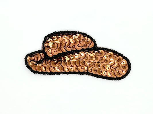 Cowboy Hat with Bronze Sequins and Black Beads, 3.5” x 1.5”