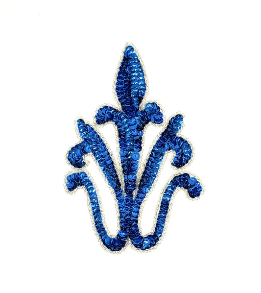 Diseño de motivo - Lentejuelas azules - Ribete de cuentas plateadas 6” x 4"
