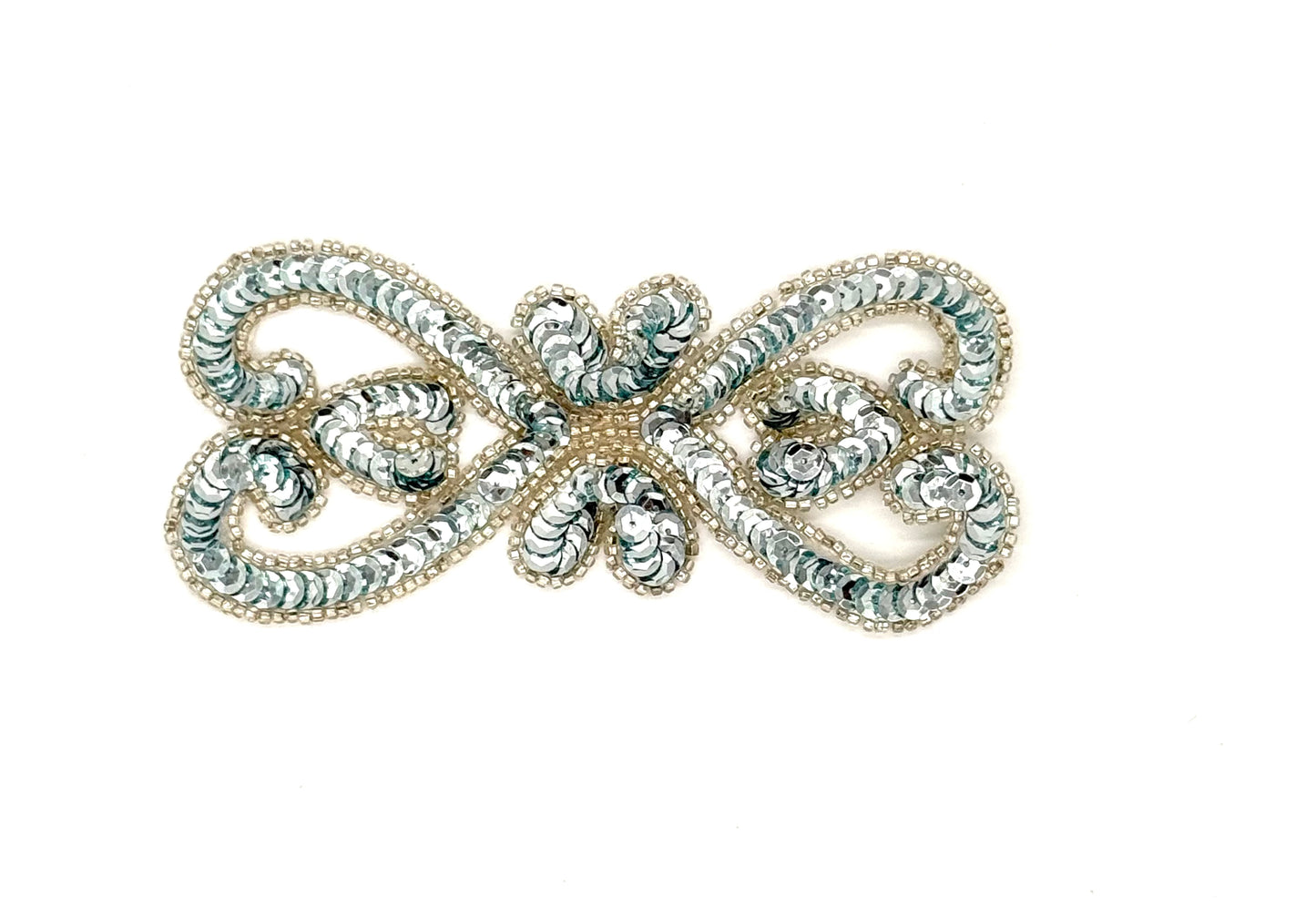 Designer Motif - Ice Blue Sequins - Silver Beads 5.5" x 2.5"