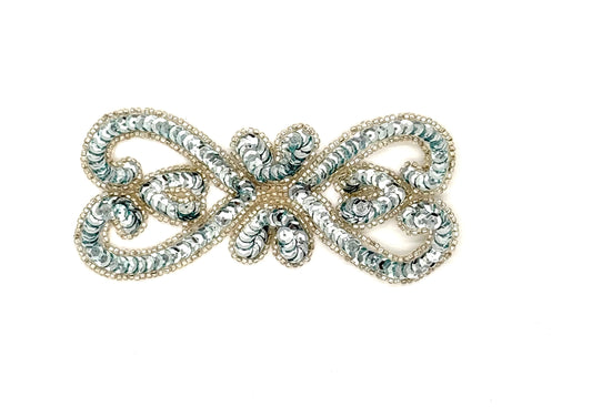 Motivo de diseñador - Lentejuelas azul hielo - Cuentas plateadas 5.5" x 2.5"