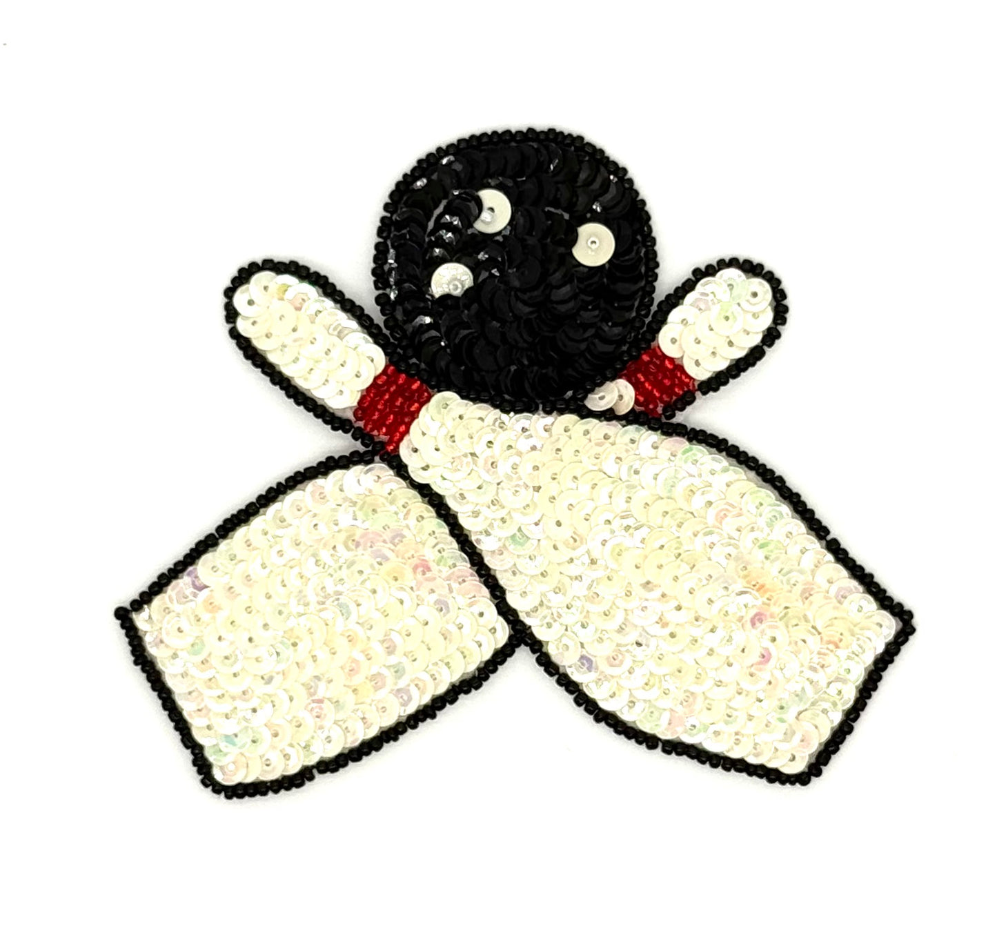 Bowling Ball with Pins - White/Black Sequins - Red/Black Glass Beads 4.5" x 4"