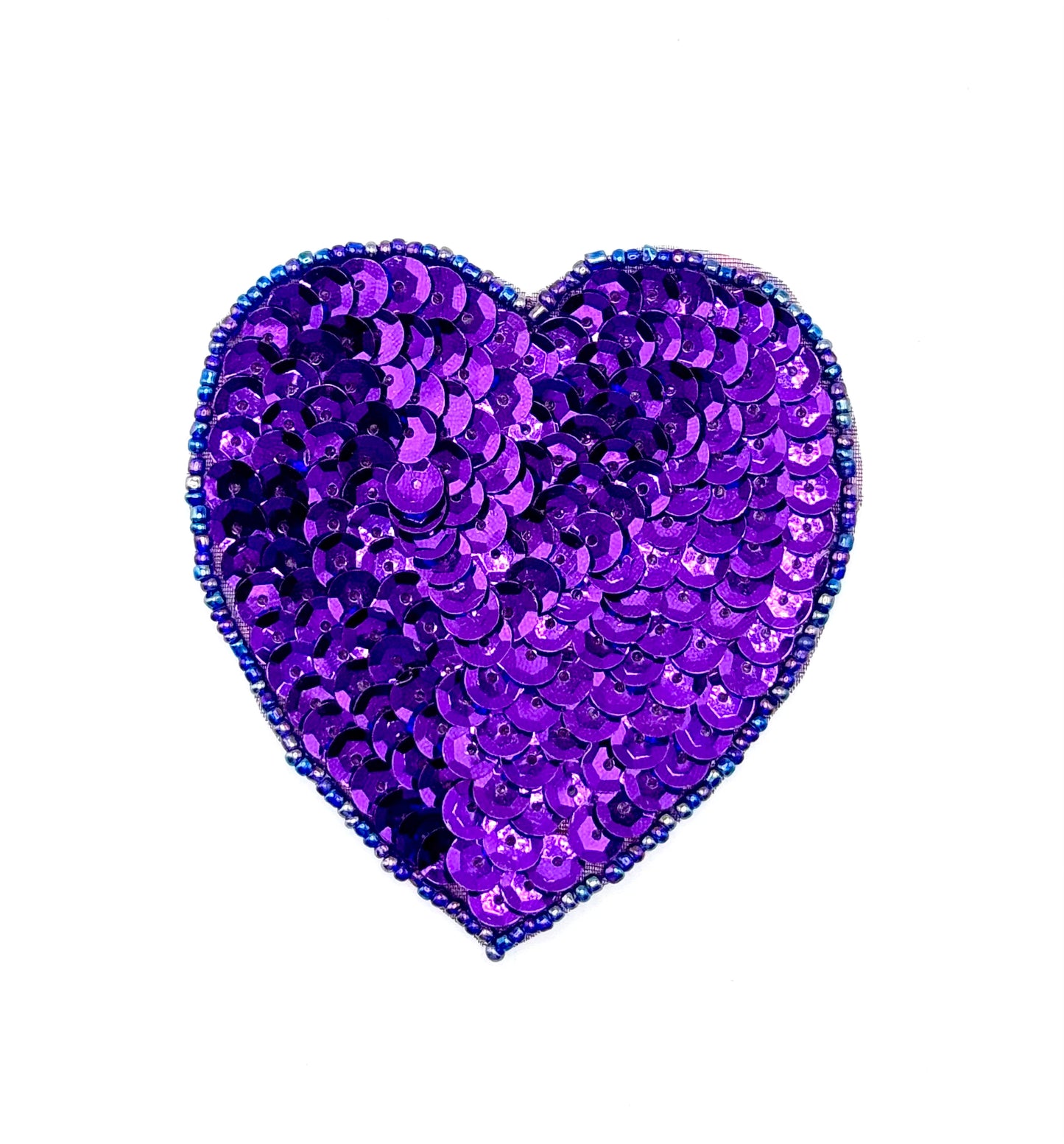 Choice of Size 1.25”, 1.5”, 2” and 3” Purple Heart with Purple Sequins and Beads