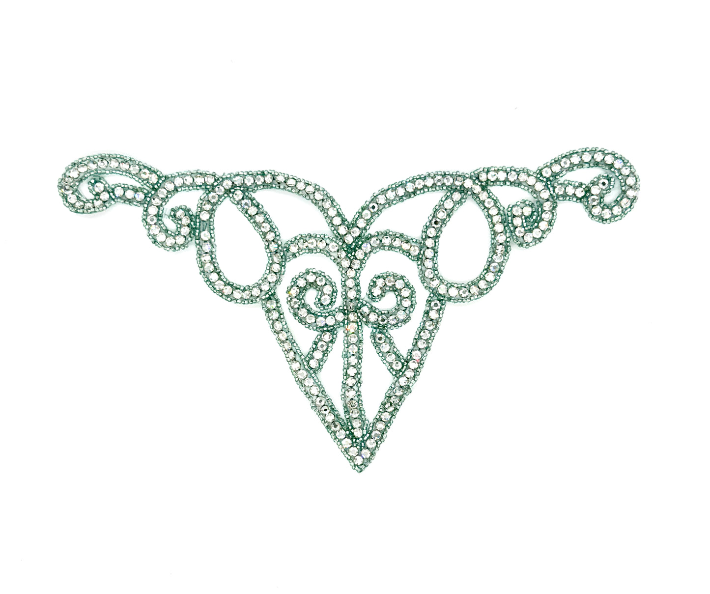 Designer Motif Neckpiece - Mint Green Bead - Mega Rhinestones 11" x 7"