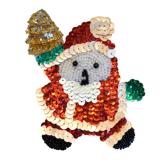 Beaded Santa with Christmas Tree Appliqué, Approx. 4.25" x 3"