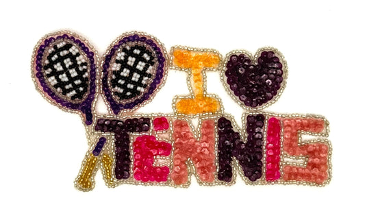 Me encanta el tenis con raquetas de tenis con cuentas, 6.5" x 3.5"