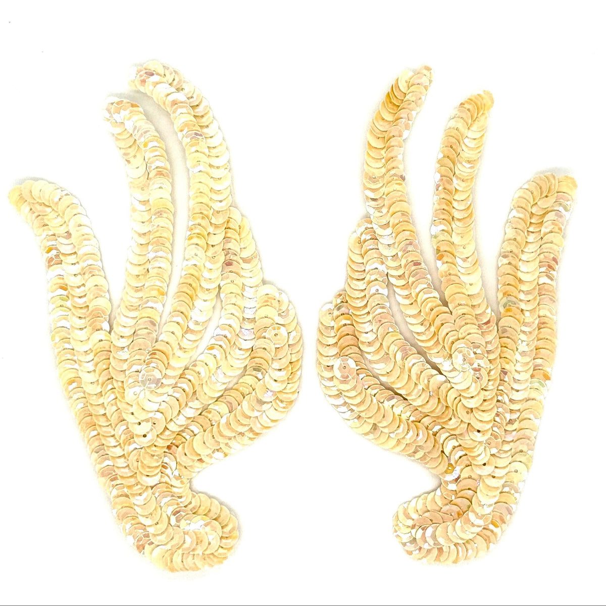 Iridescent Beige Sequin Leaf Appliqué – Pair or Single – 6" x 3"
