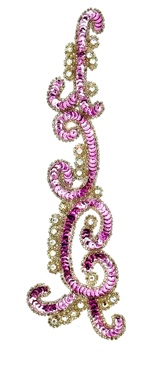 Vintage Designer Motif with Dark Purple Sequins and 24 Rhinestones 10.25" x 3"