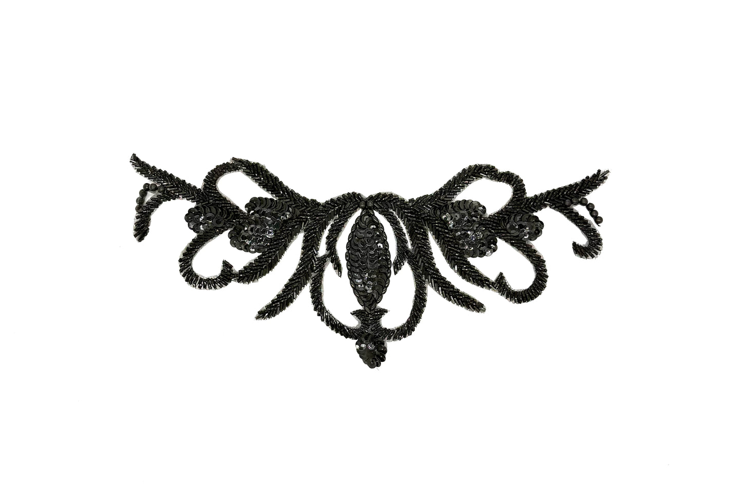 Designer Motif Neckpiece - Black Sequins - Beads 12" x 5.5"
