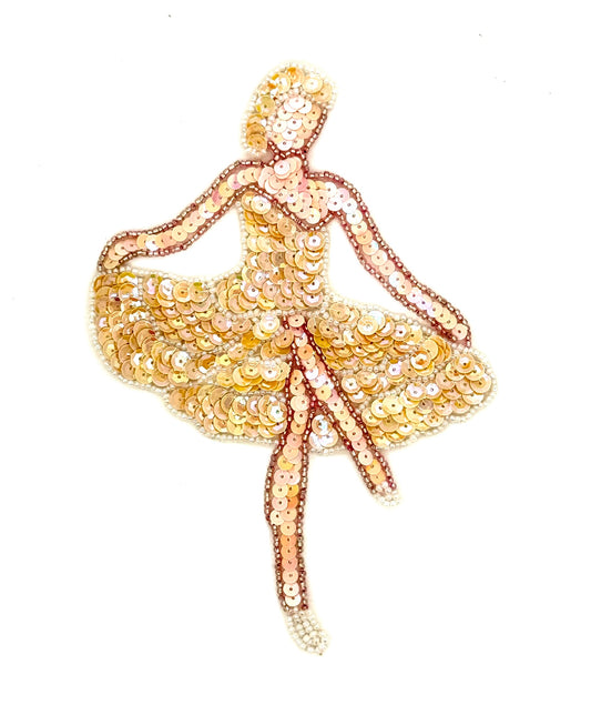 Ballerina Applique - Beige/Pink Sequins - Glass Beads 75” x 5.25"