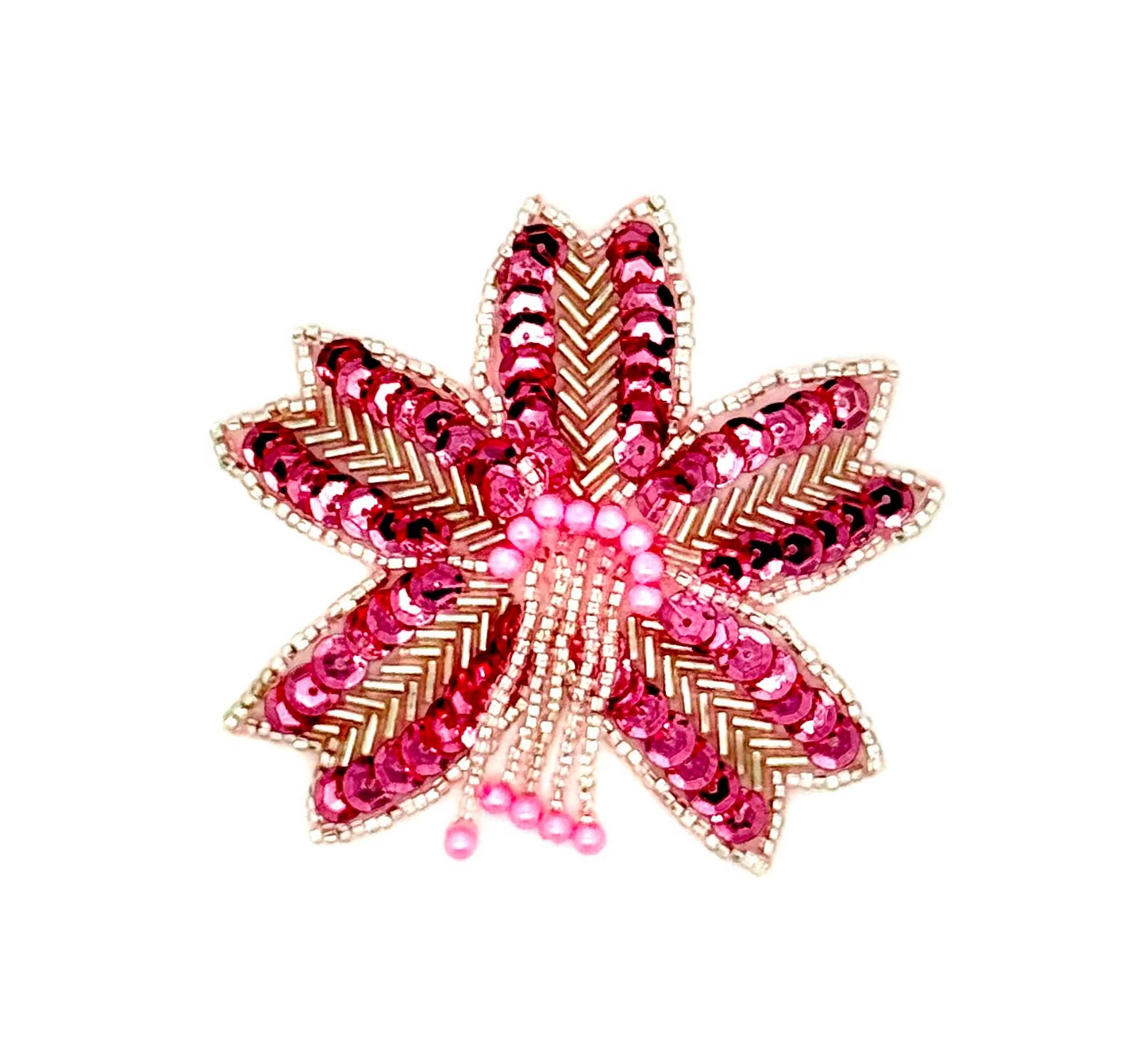 Flor para charretera - Lentejuelas/Cuentas rosas 3.5”x 3”
