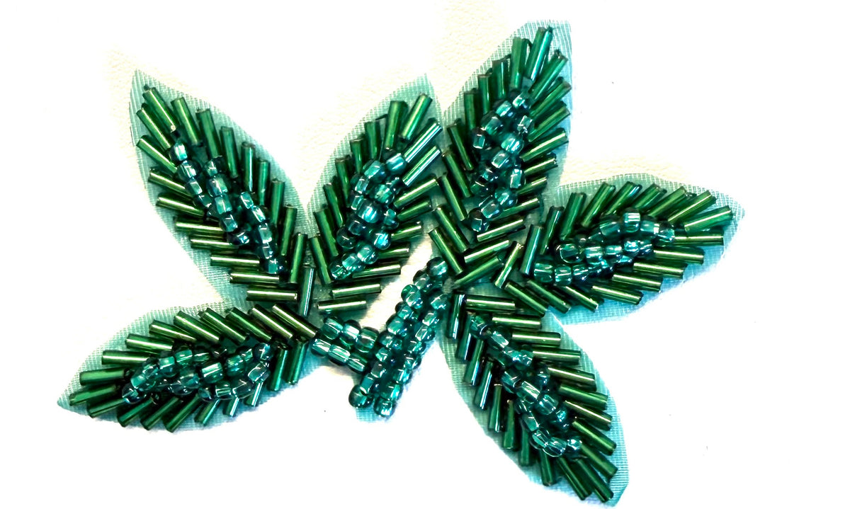 Leaf Appliqué - Choice of Color - Bugle and Glass Beads 3.5" x 2.5"