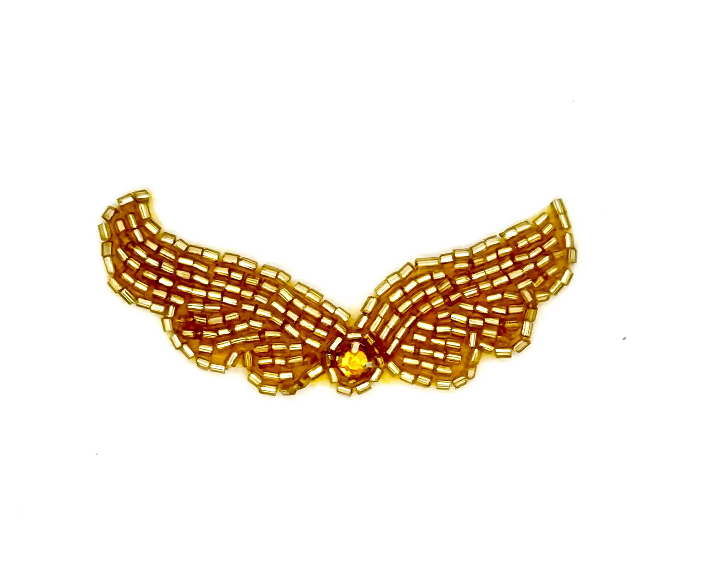 Designer Motif Wing Shaped with Gold Beads and Rhinestone, 2.5"x 1.5"