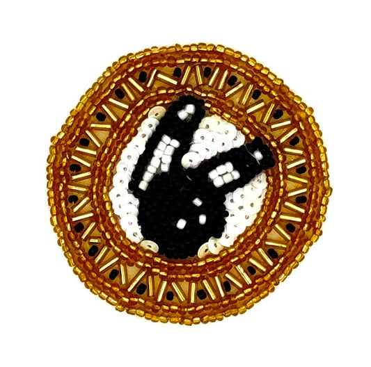Bowling Patch - Iridescent White Sequins - Glass and Bugle Beads 2.5" x 2.5"