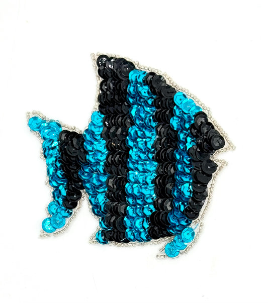 Fish with Black and Turquoise Sequins and Silver Beads 3.5" x 3.5"