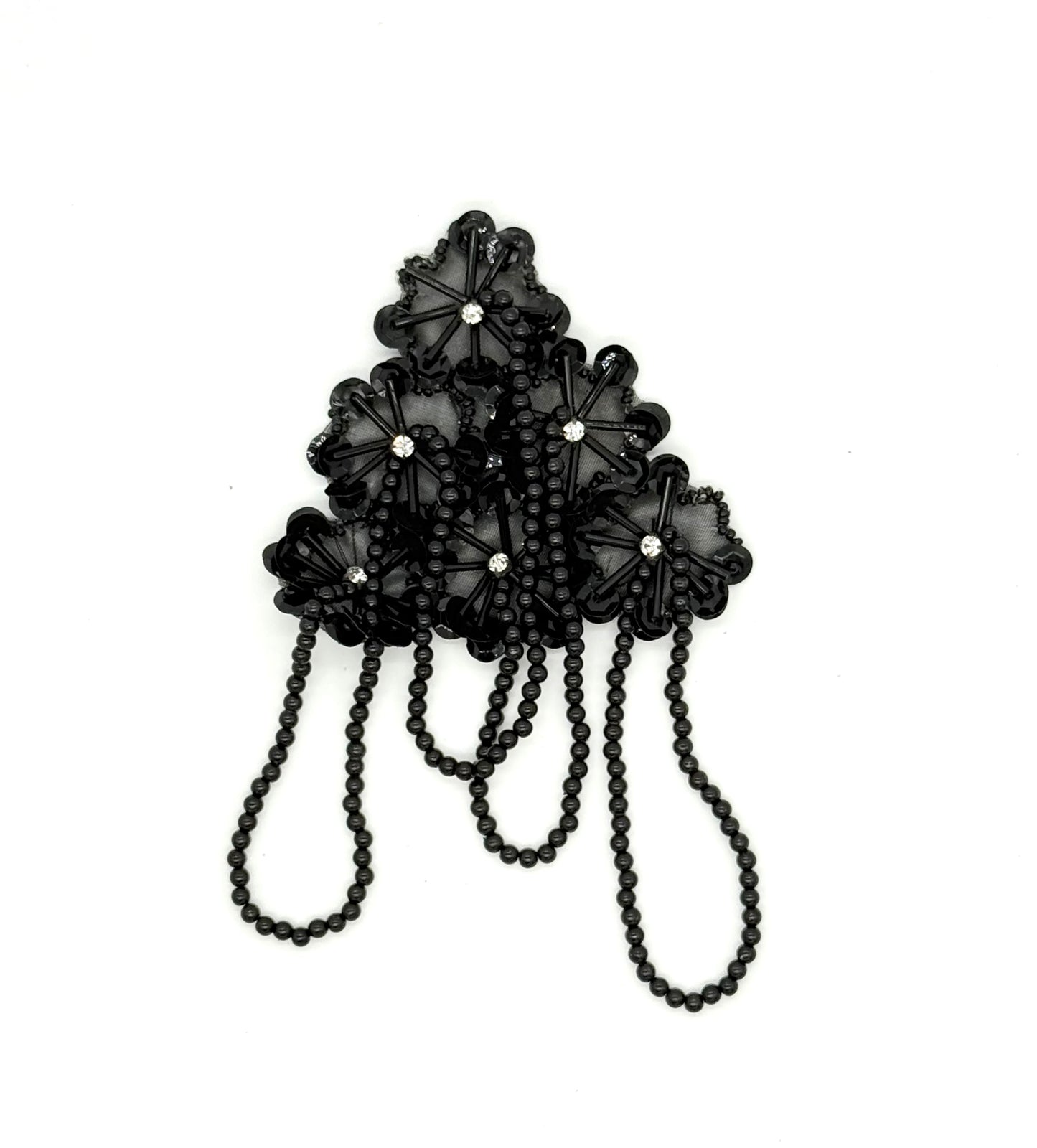 Epaulet - Black Sequins - Black Beads - Clear Rhinestones 6" x 4"