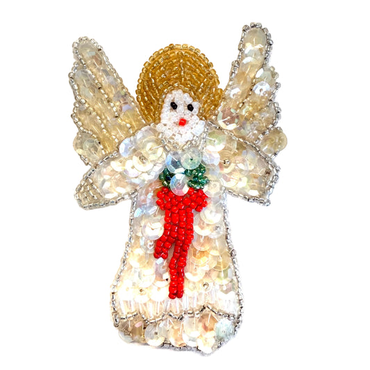 Iridescent Sequin Angel Appliqué with Colorful Beads, 4" x 2.75"
