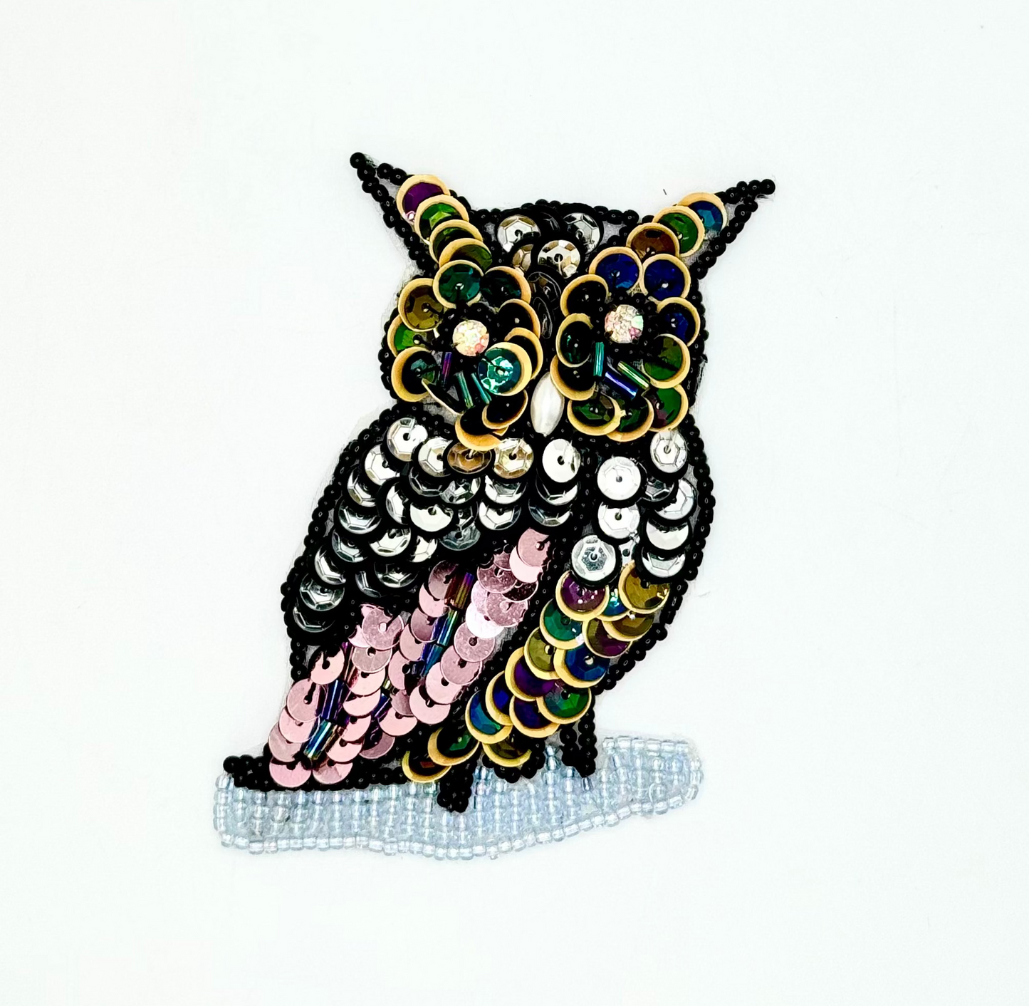 Owl with Multicolored Sequins and Beads 3.25" x 3.25"