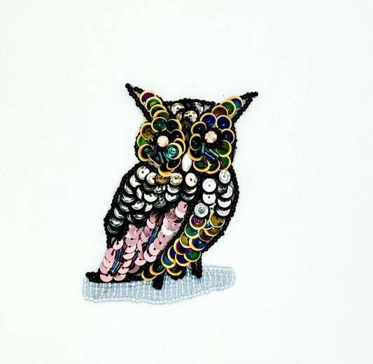 Owl with Mulit-Colored Sequins and Beads 3" x 3.25"