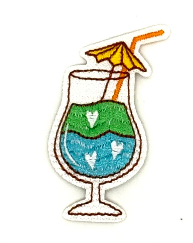 Tropical Cocktail Embroidered Iron-on Patch - 2.5" x 1.5"
