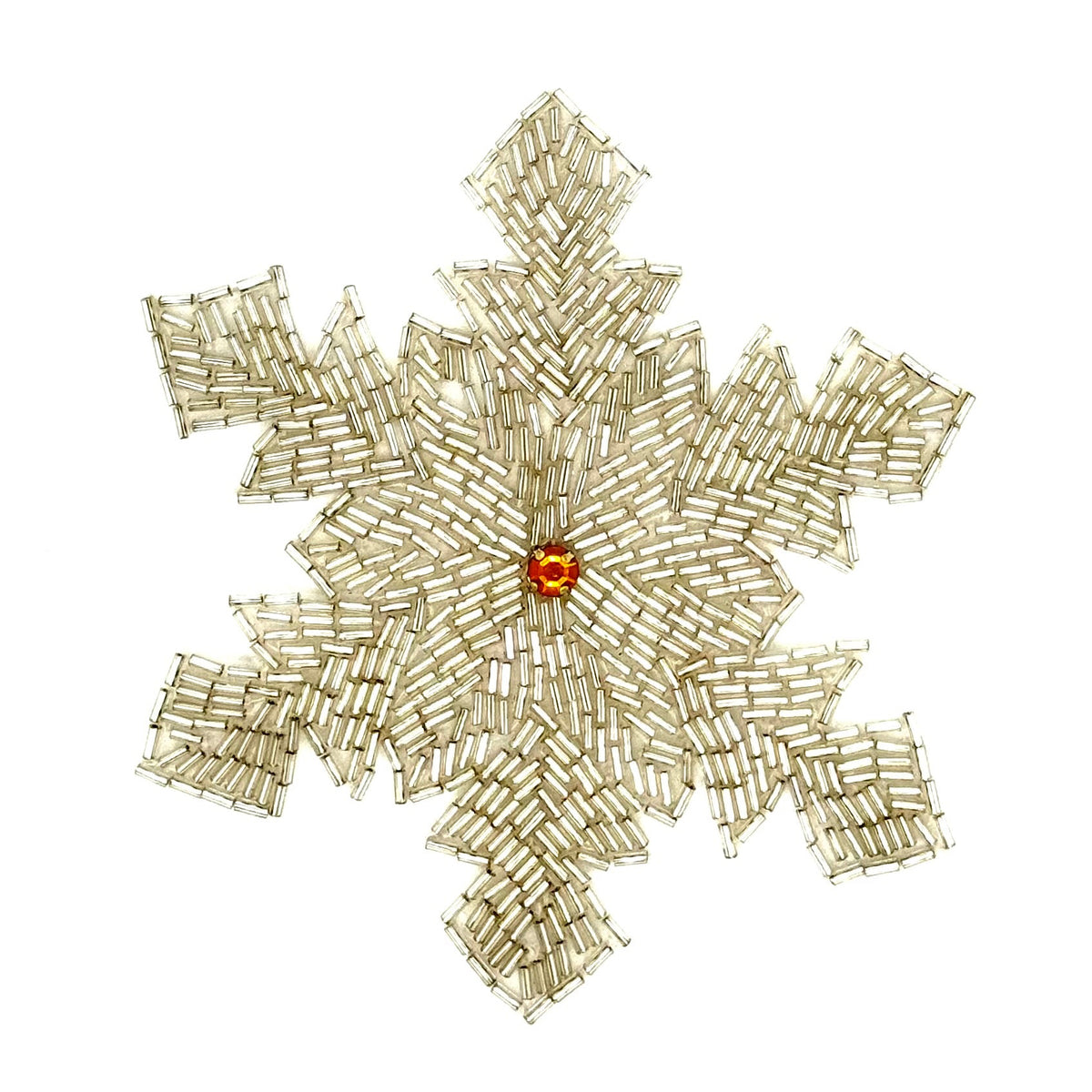 Snowflake with Silver Bugle Beads and a Rhinestone Center - 5" x 5"