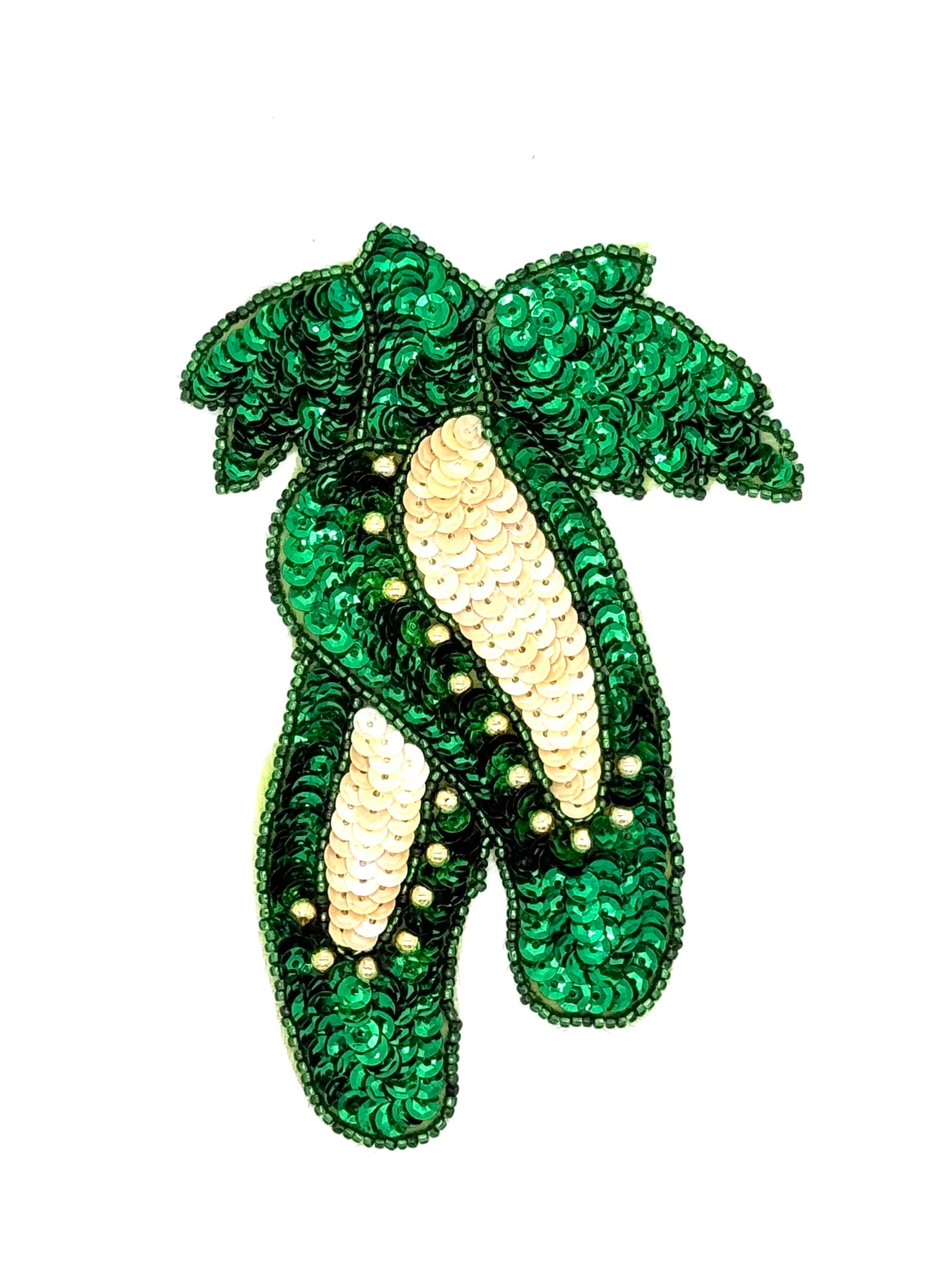 Zapatilla de ballet con lentejuelas y cuentas verdes de 14 cm x 9 cm