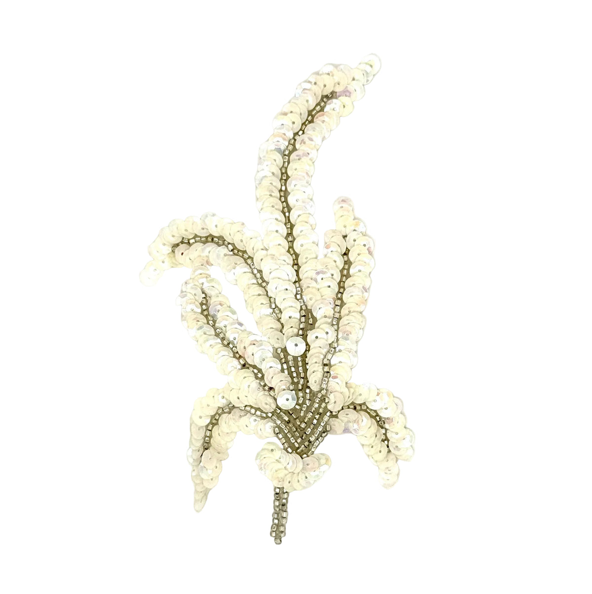 China White Sequin & Silver Bead Leaf Appliqué – 6.25" x 4" | Pair or Single