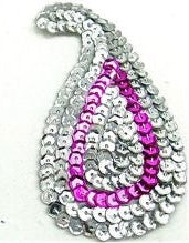 Design Motif “Paisley Like” Pair with Silver and Pink Sequins Pair 4.5" x 2.5"
