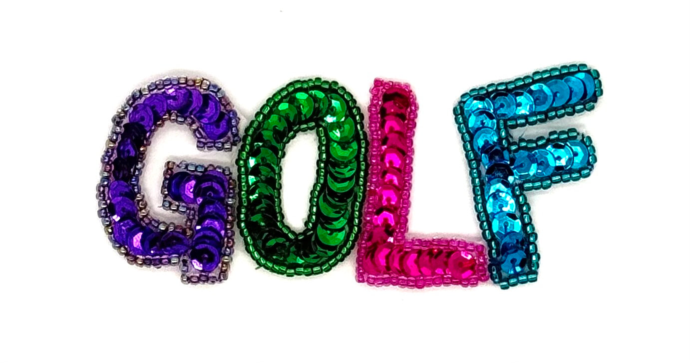 “Golf” Word - Multicolored Sequins - Beads 3.75" x 1.5"