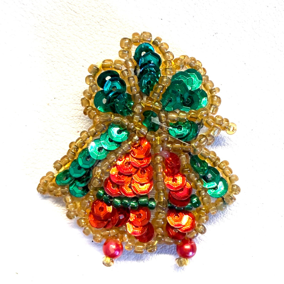 Christmas Bells with Bow Sequin Appliqué, 1.5" x 1.5"