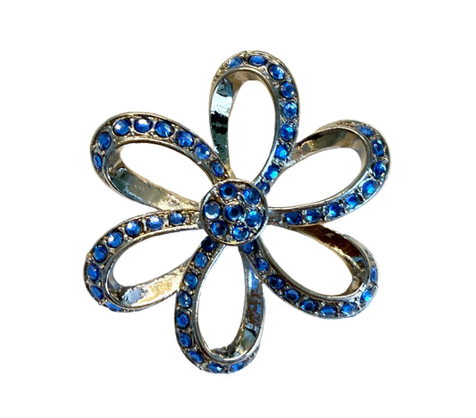 Sapphire Blue & Silver Jeweled Flower Ornament – 1.75"