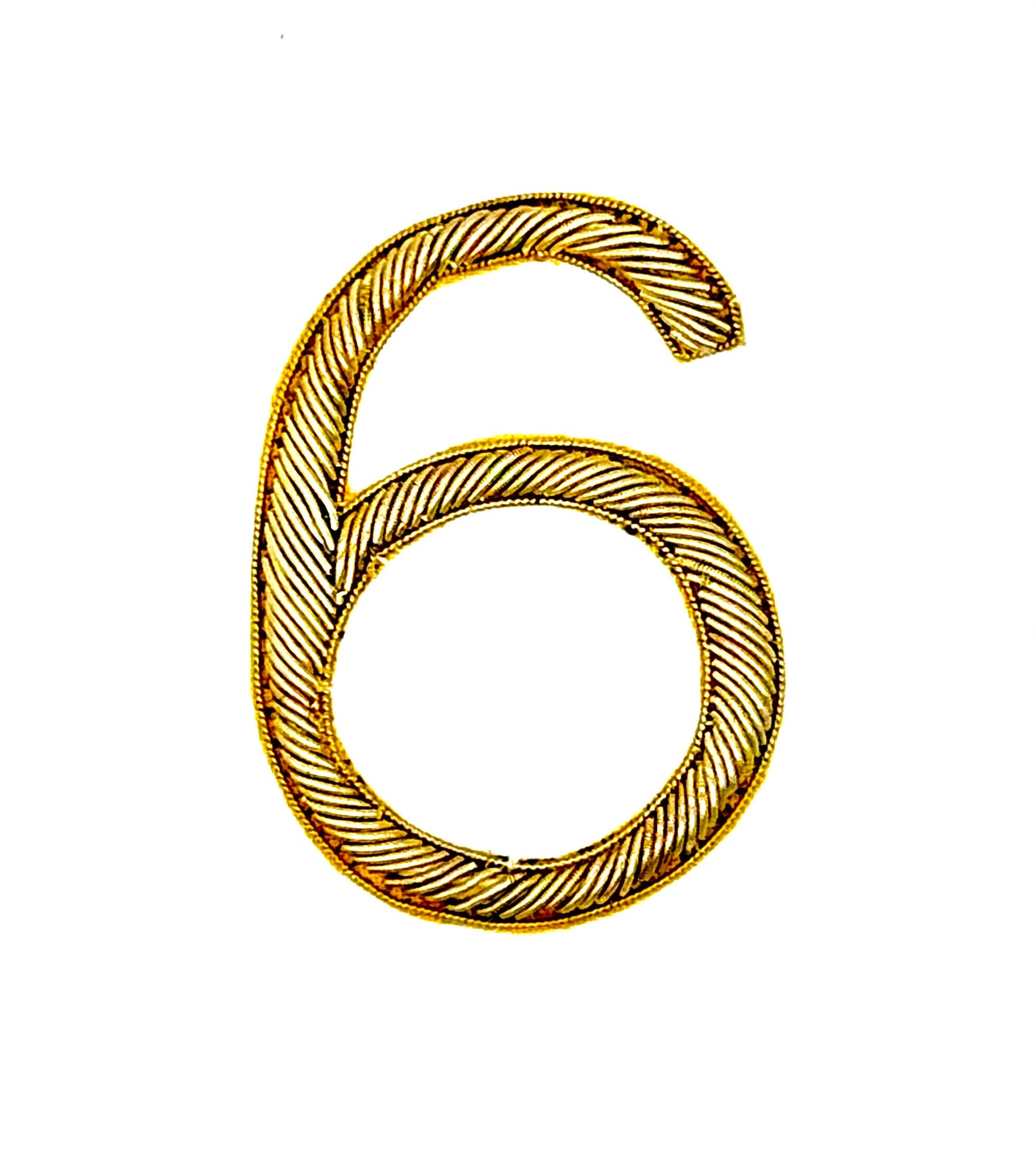 Embroidered Metallic Gold Number Six, 2.5”x 2.5”