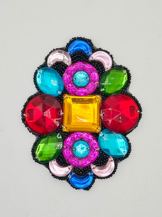 Designer Motif Multicolored Stones with Black Beaded Trim 4" x 3.25"
