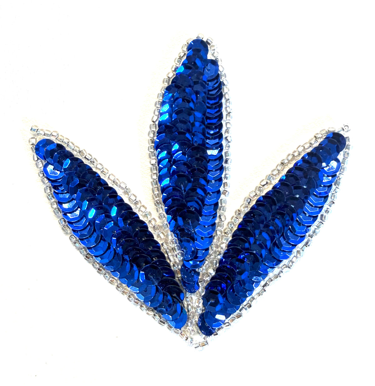 Blue Sequin Leaf Appliqué with Silver Glass Beads - 3" x 3"