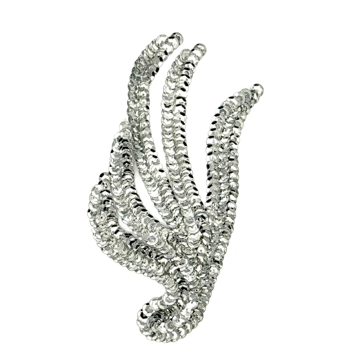 Silver Sequin Leaf Appliqué, 6" x 3" | Pair or Single