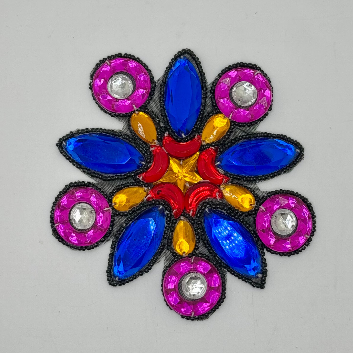 Designer Motif Appliqué with Choice of Black or Gold Beads and Multicolored Stones with a Gold Star Rhinestone in the Center 4.25"