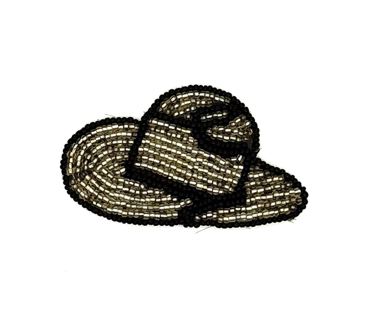 Hat Appliqué - Silver/Black Glass Beads 3" x 1.75"