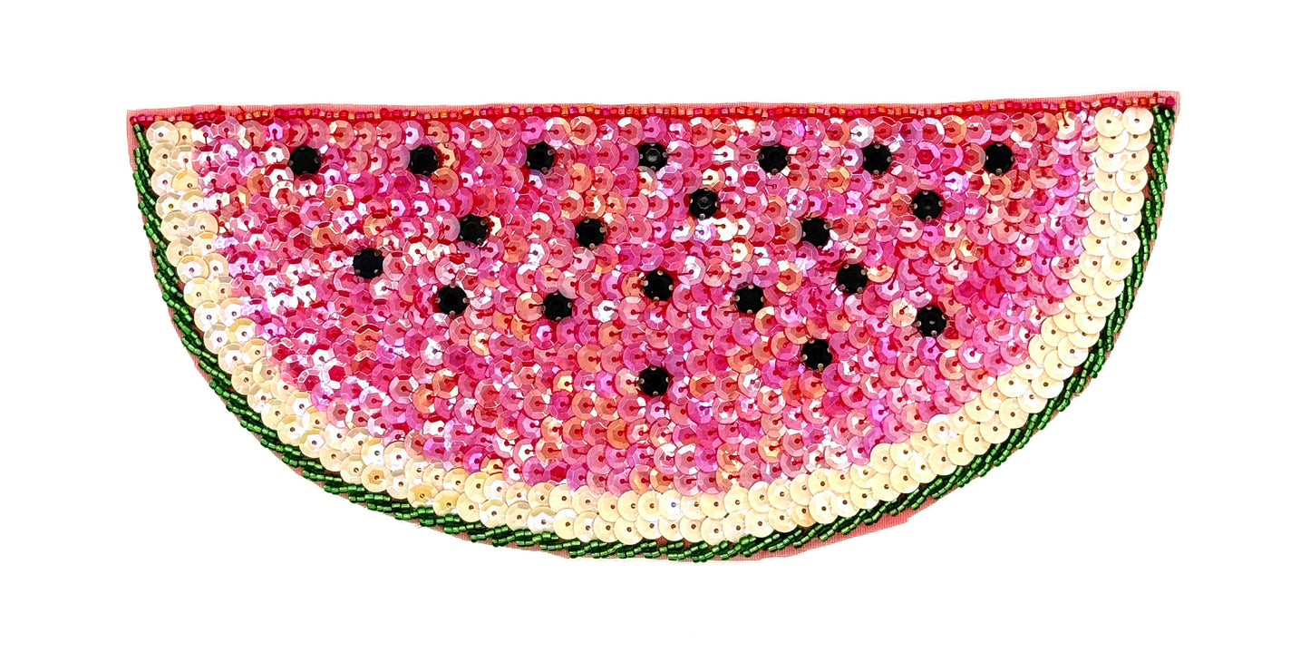 Watermelon Slice - Choice of two - Beige or White Sequins - Pink Sequins - Glass Beads - Black Rhinestones  9" x 4"