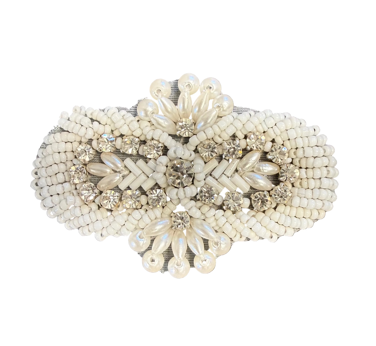Designer Motif with White Beads and 21 Rhinestones 1.5" x 3"