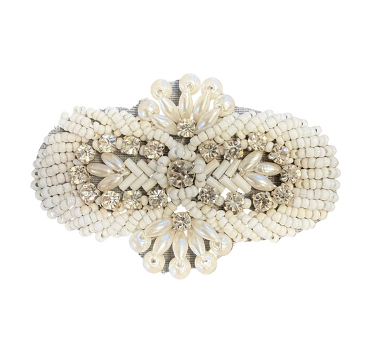 Designer Motif with White Beads and 21 Rhinestones 1.5" x 3"
