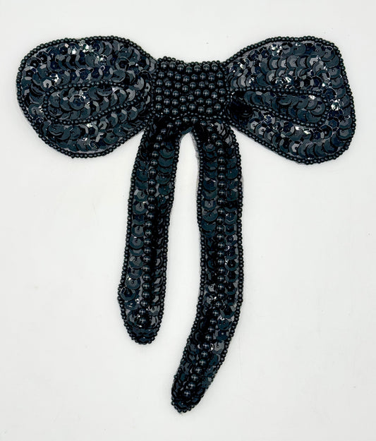 Bow with Black Sequins and Beads 6" x 6"