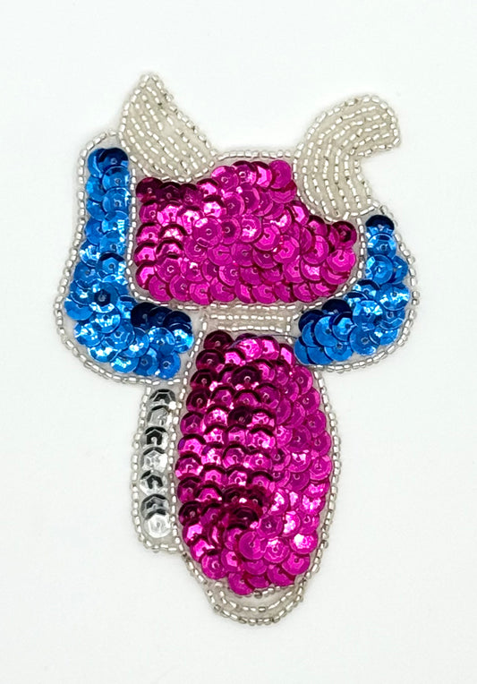 Western Saddle - Fuchsia, Silver and Blue 4.75" x 3"