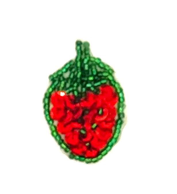 Strawberry Appliqué - Pre-Glued - Red Sequins - Green Glass Beads 1.5" x 1"