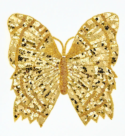 Large Handmade Butterfly - Rhinestones - Gold Sequins/Beads 10.5" x 10"