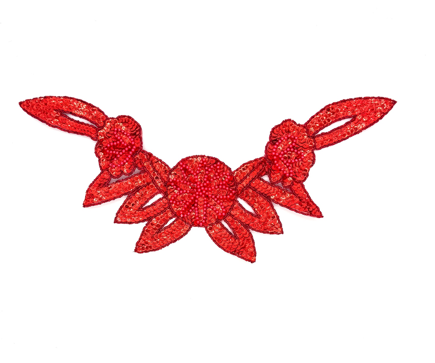 Collar con diseño de motivos florales - Lentejuelas rojas - Flor de cuentas de 40.64 cm x 19.05 cm