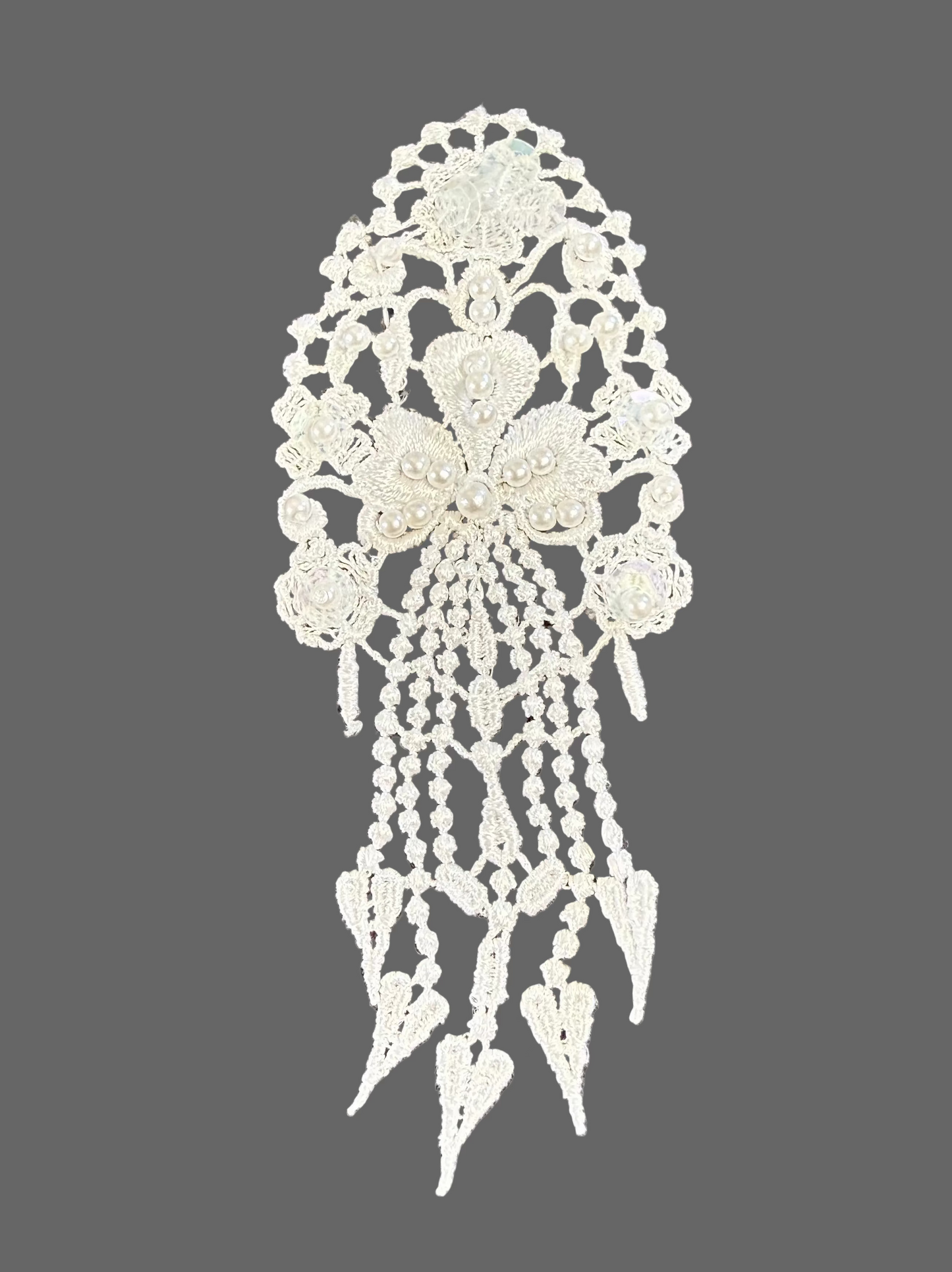 Designer Motif - Embroidered White - Iridescent Sequins - Pearls 5”x 2”